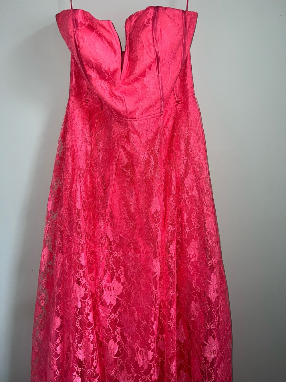 Maniju Strapless Hot Pink Lace Evening Dress M lined lace NEW stunning